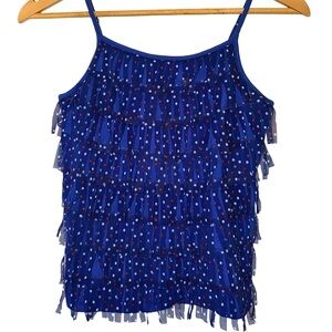 Justice Blue Polka Dot Ruffle Tank Top Girls 14 Patriotic Summer 4th July